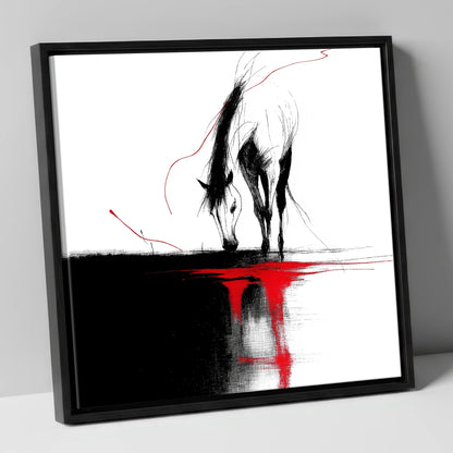 Crimson Reflection horse portrait canvas wall art in black frame