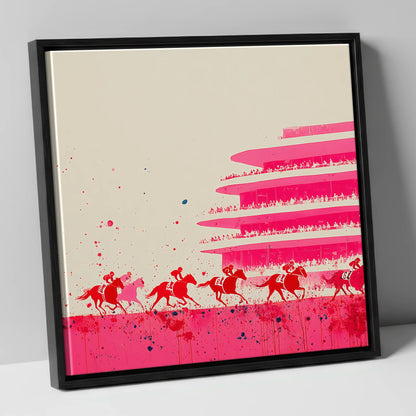 Magenta Grandstand Sprint racing horse canvas wall art in black frame