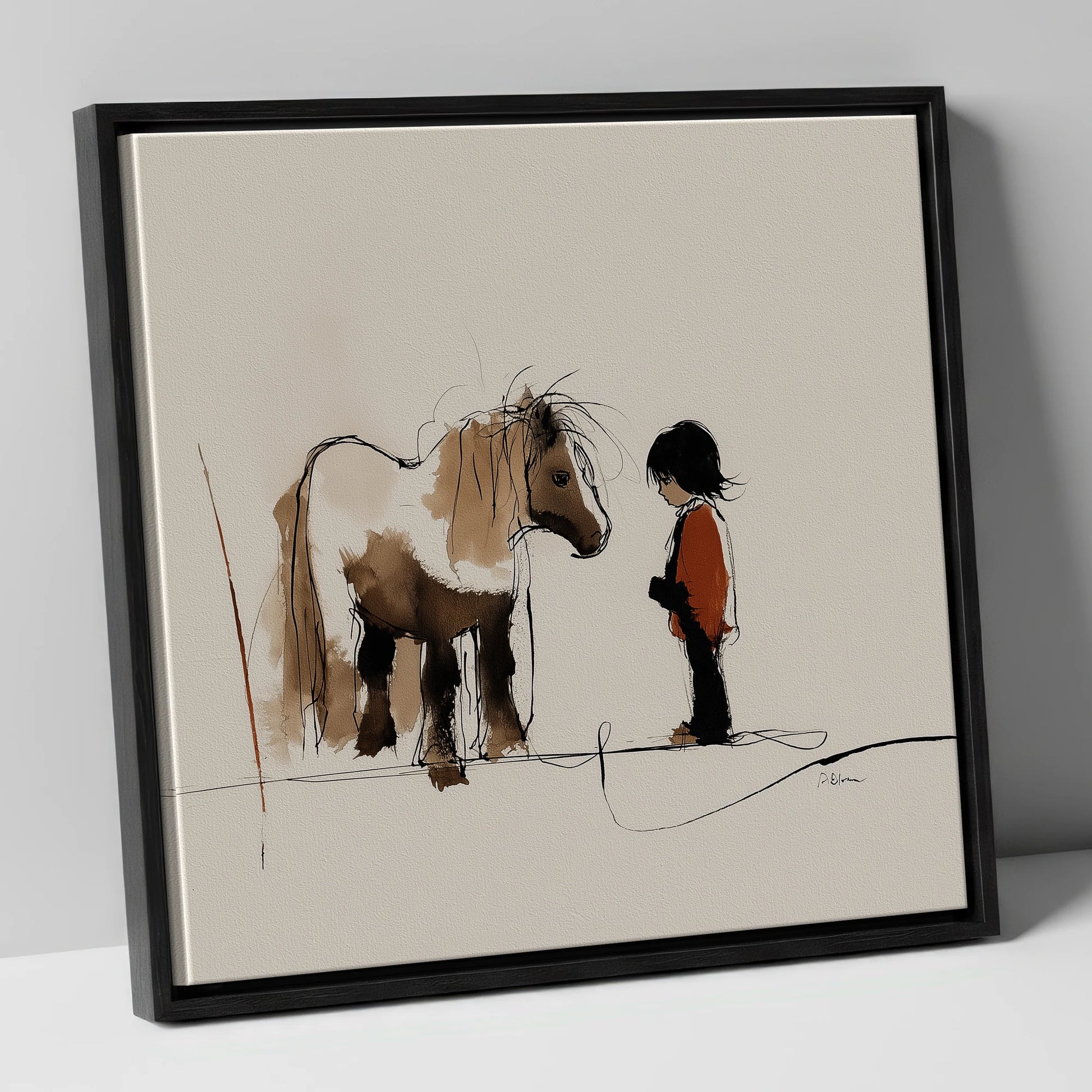 A Quiet Understanding horse & rider canvas wall art in black frame