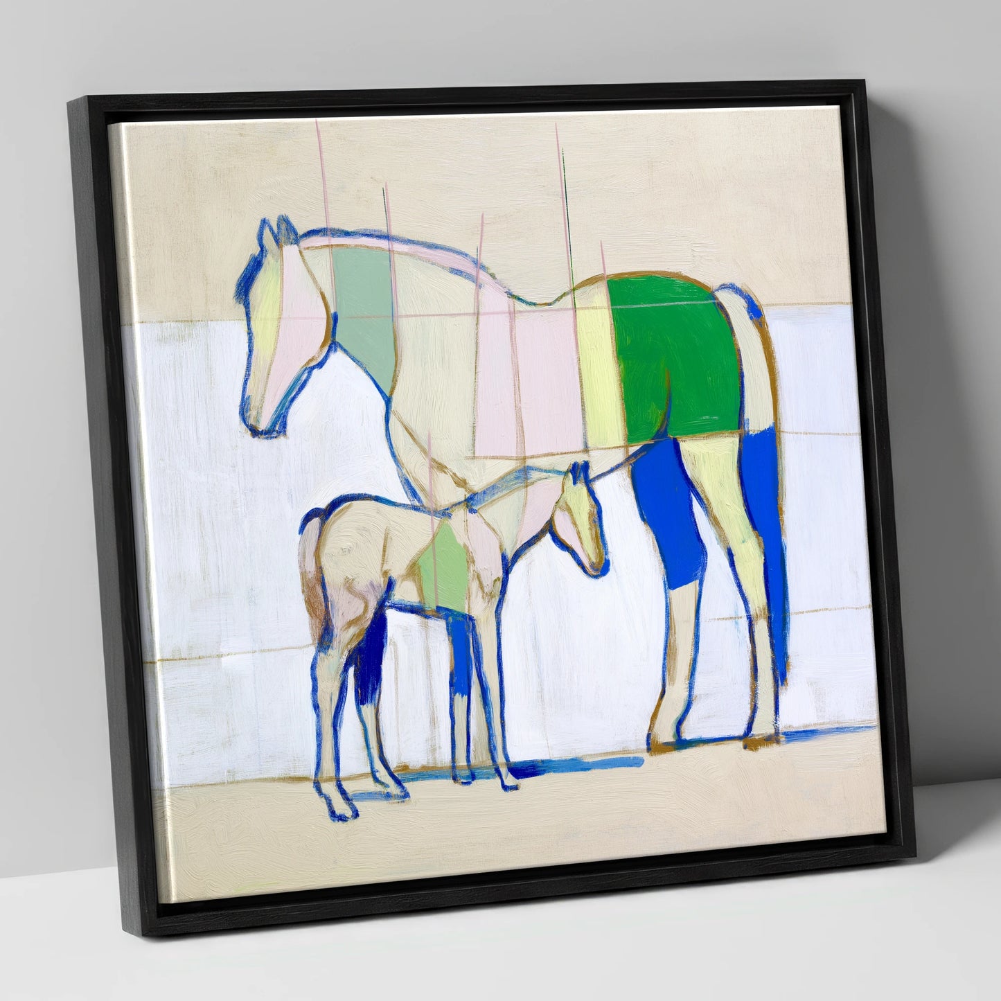 Structural Equine Harmony mare & foal canvas wall art in black frame