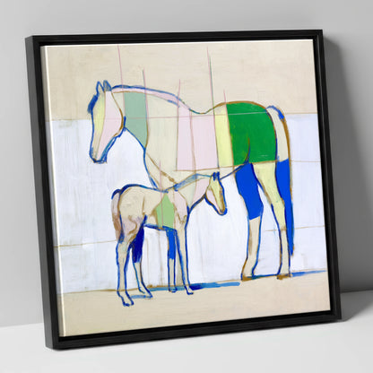 Structural Equine Harmony mare & foal canvas wall art in black frame