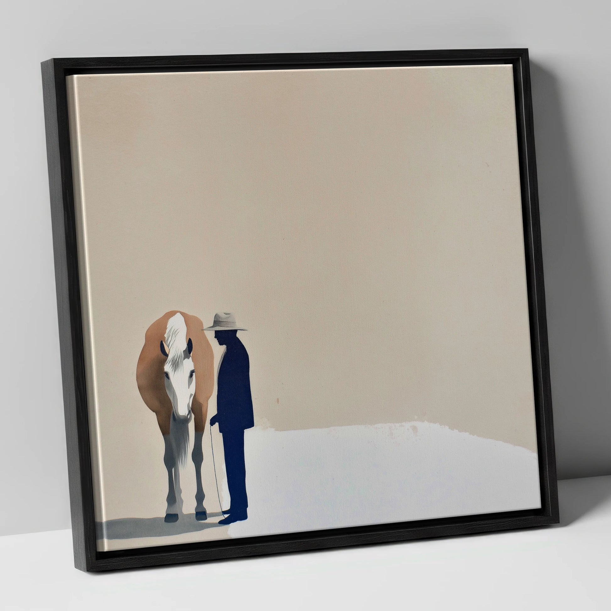 Quiet Companionship horse & rider canvas wall art in black frame