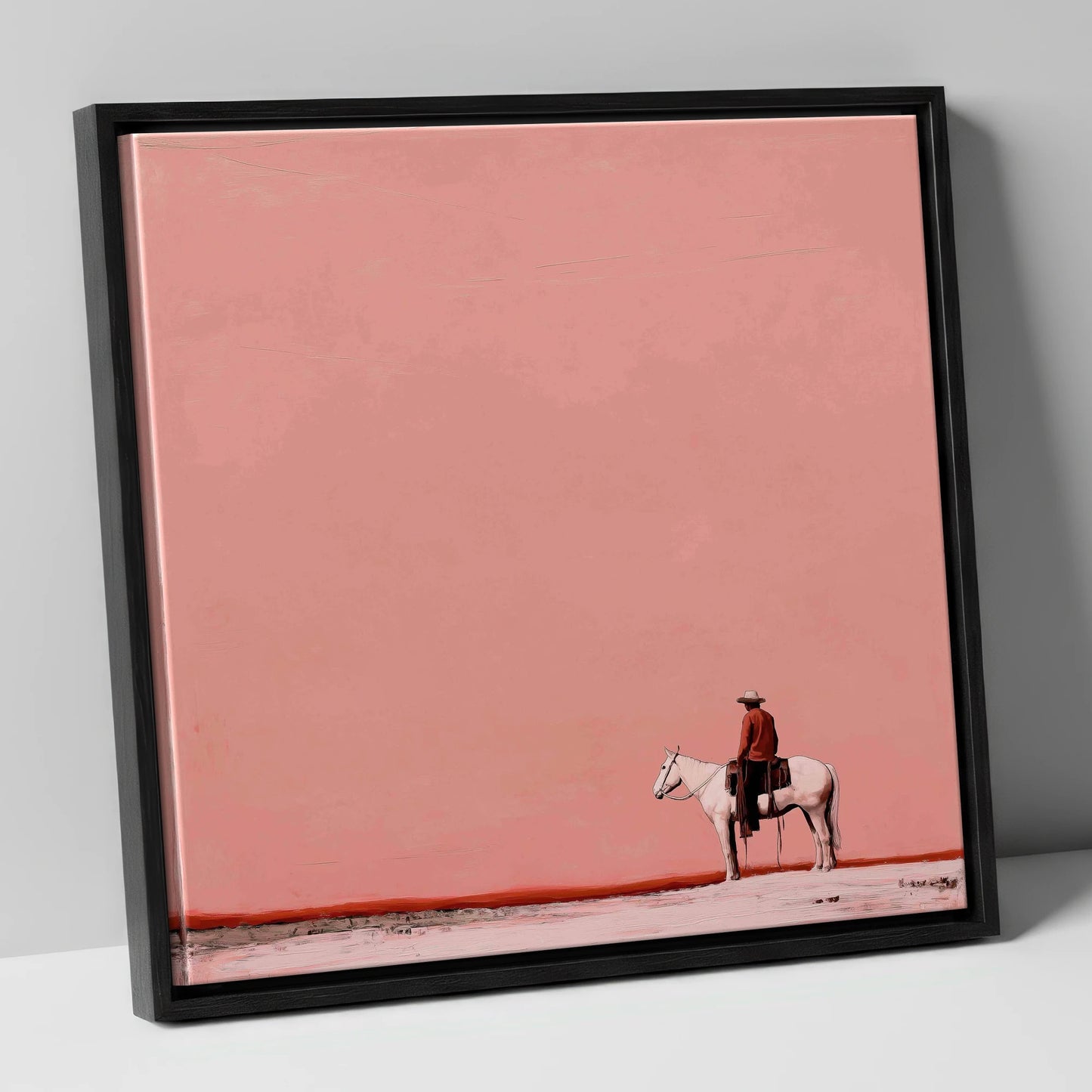 Dusty Rose Horizon western horse canvas wall art in black frame