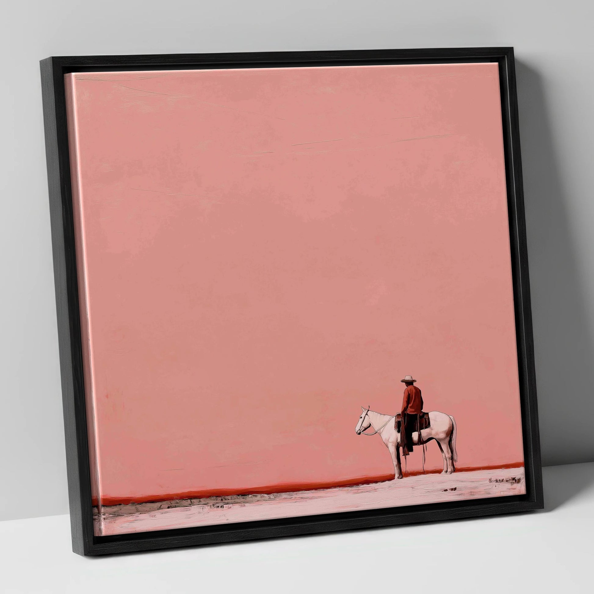 Dusty Rose Horizon western horse canvas wall art in black frame
