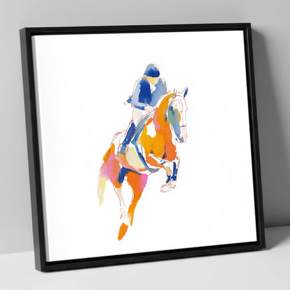 Vibrant Leap show jumping horse canvas wall art in black frame