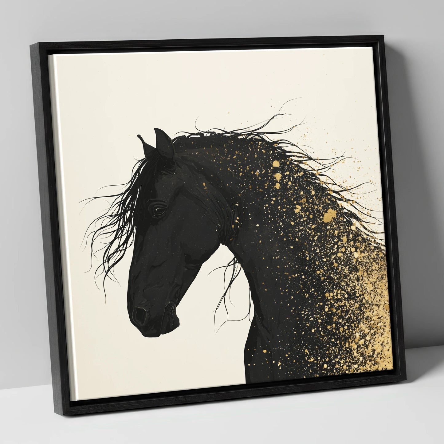 Gilded Midnight horse breed canvas wall art in black frame
