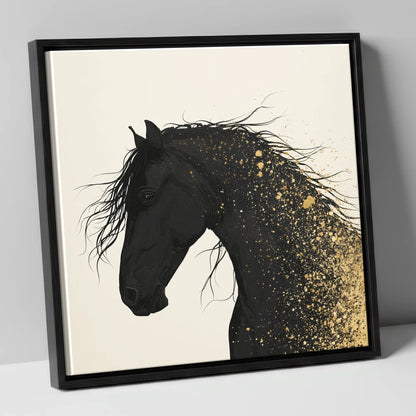 Gilded Midnight horse breed canvas wall art in black frame