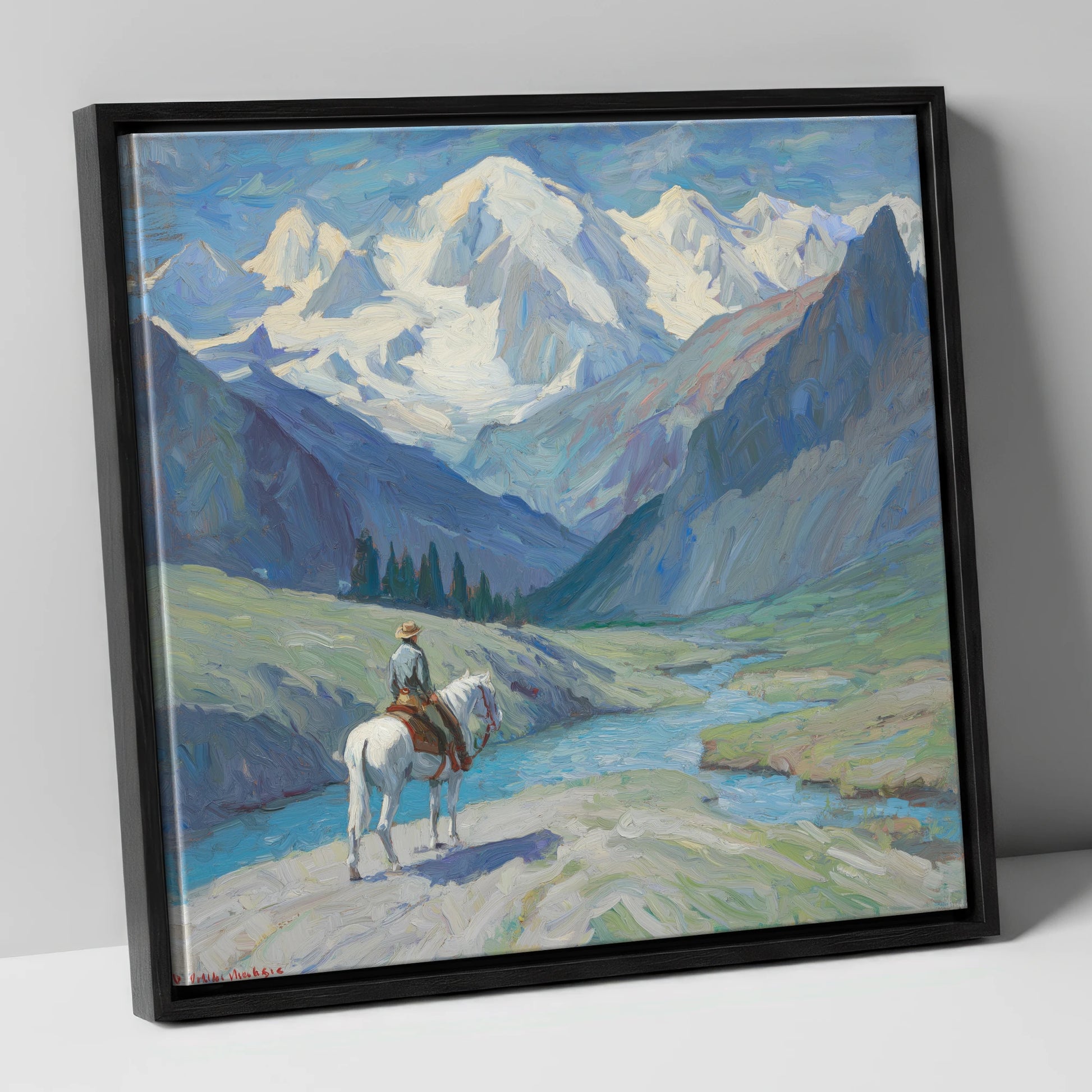 Into the High Country horse landscape canvas wall art in black frame