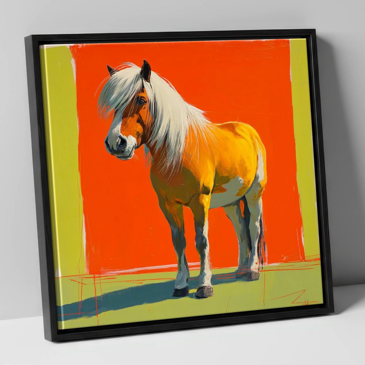 The Golden Haflinger horse breed canvas wall art in black frame
