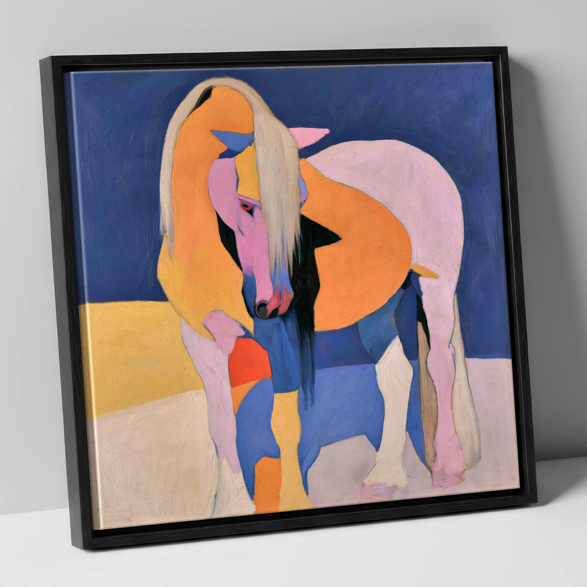 Vibrant Pink And Orange Horse horse breed canvas wall art in black frame