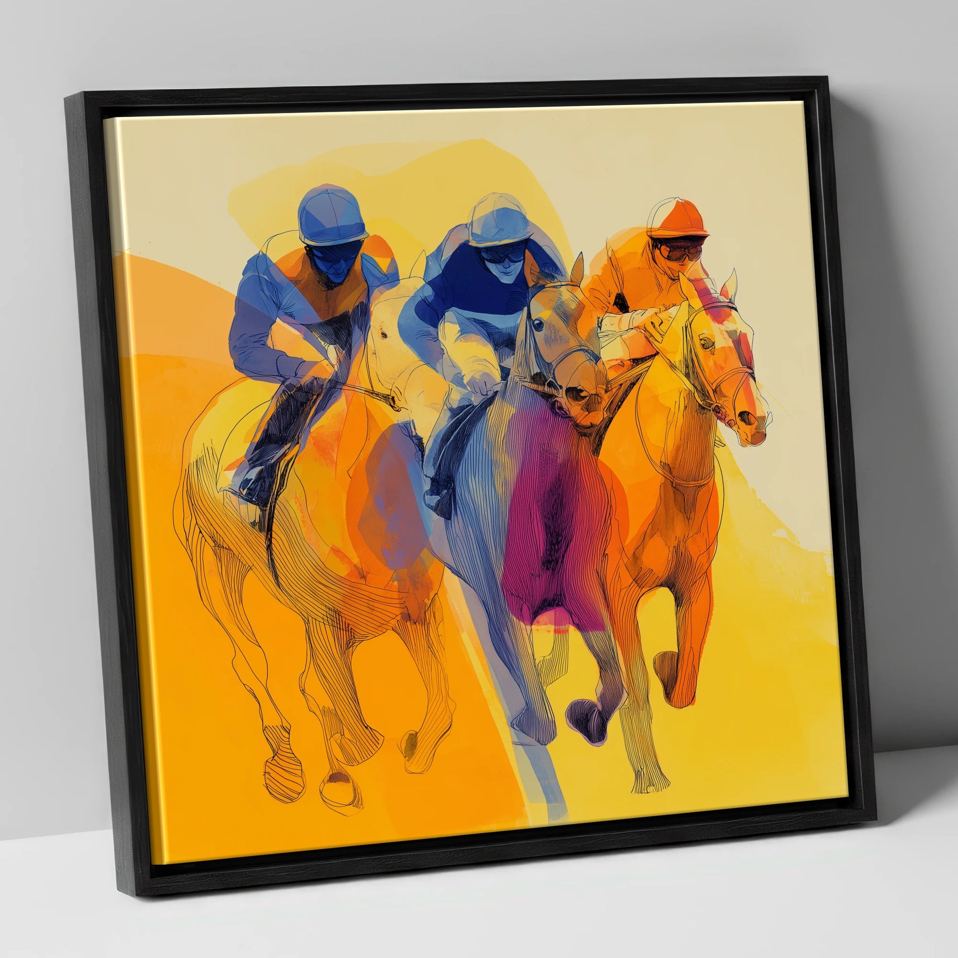 The Final Furlong racing horse canvas wall art in black frame