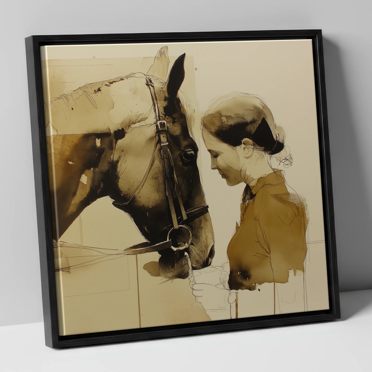 Unspoken Connection horse & rider canvas wall art in black frame