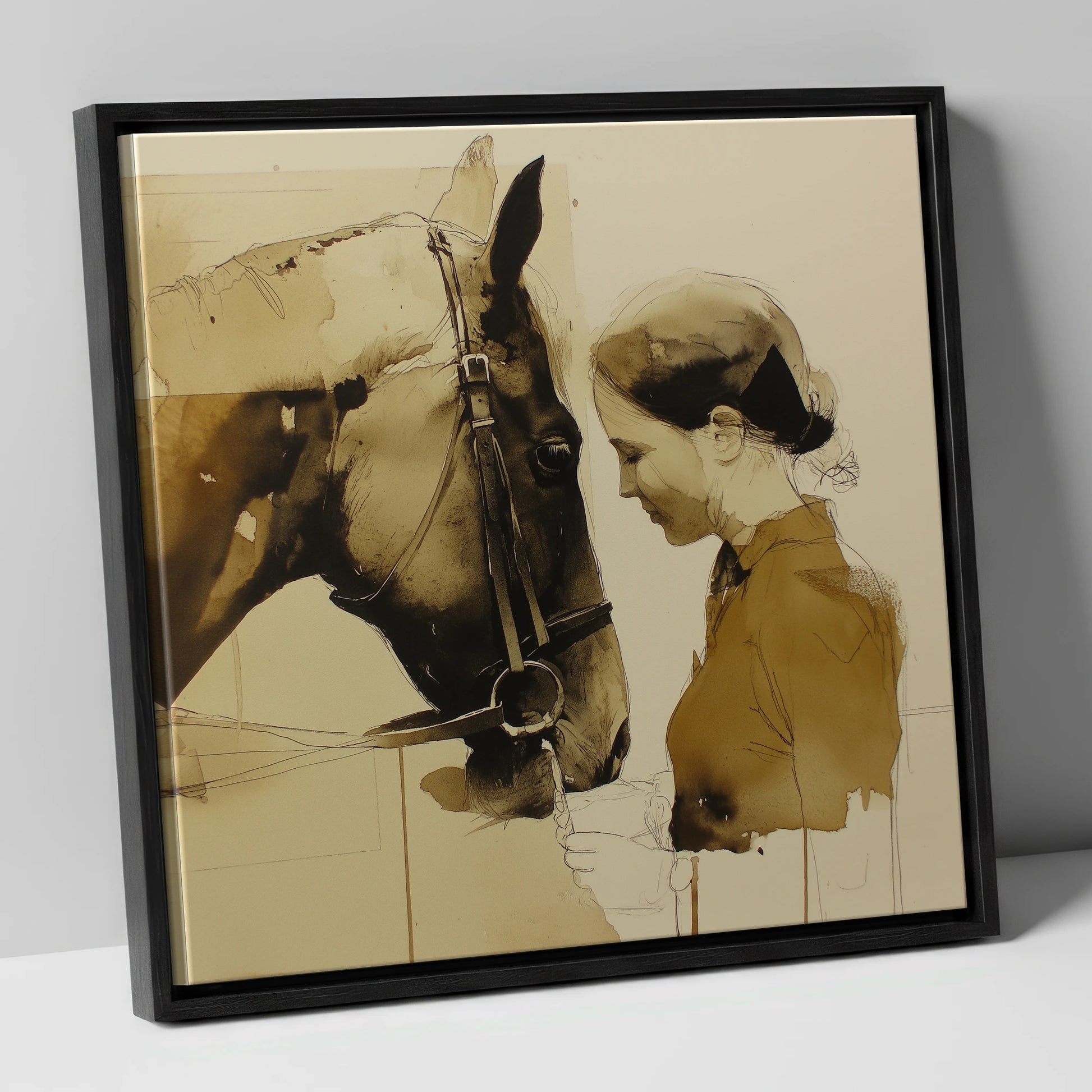 Unspoken Connection horse & rider canvas wall art in black frame