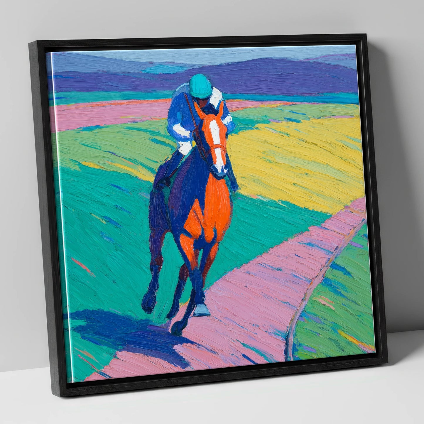The Vivid Gallop racing horse canvas wall art in black frame
