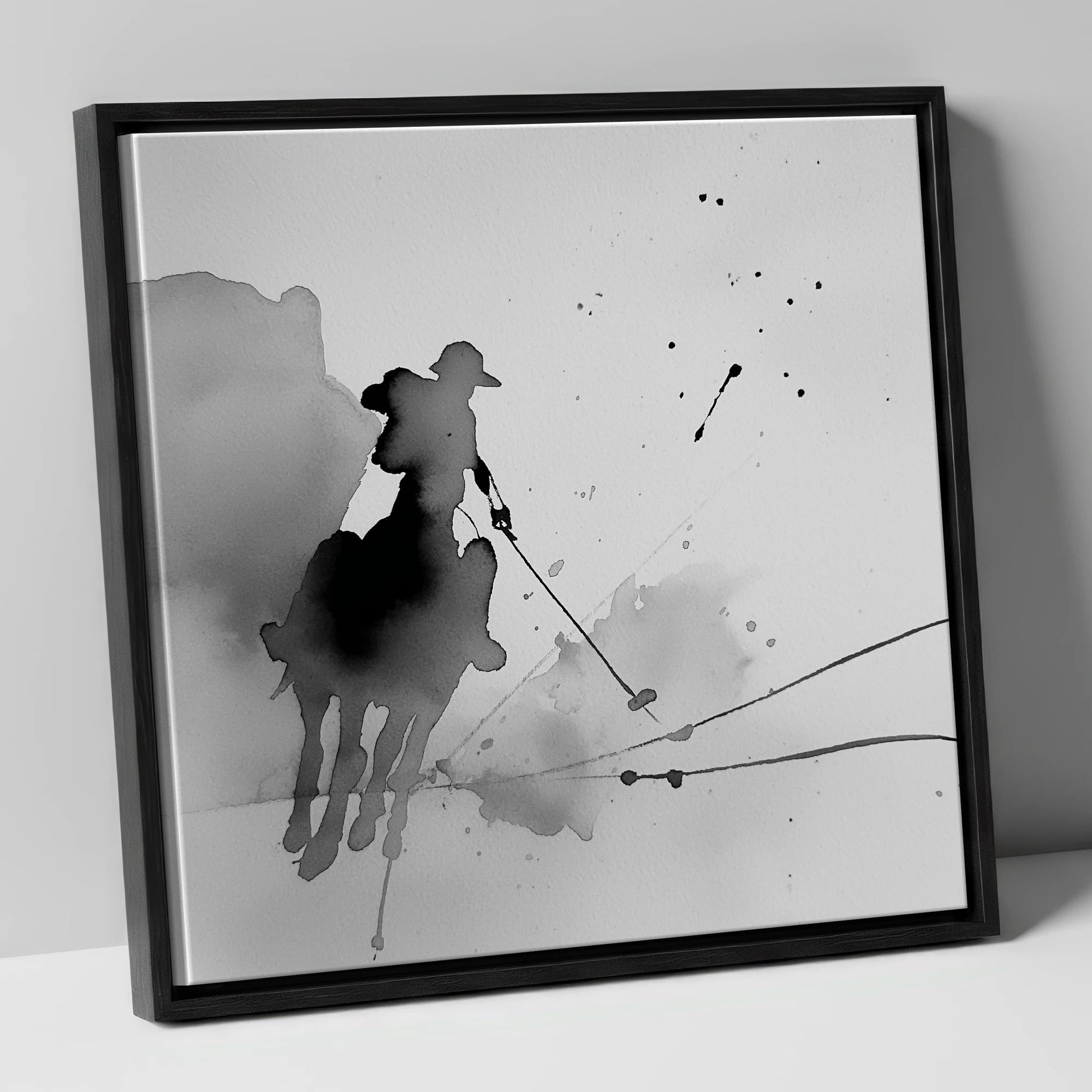 Dynamic Polo Strike polo horse canvas wall art in black frame
