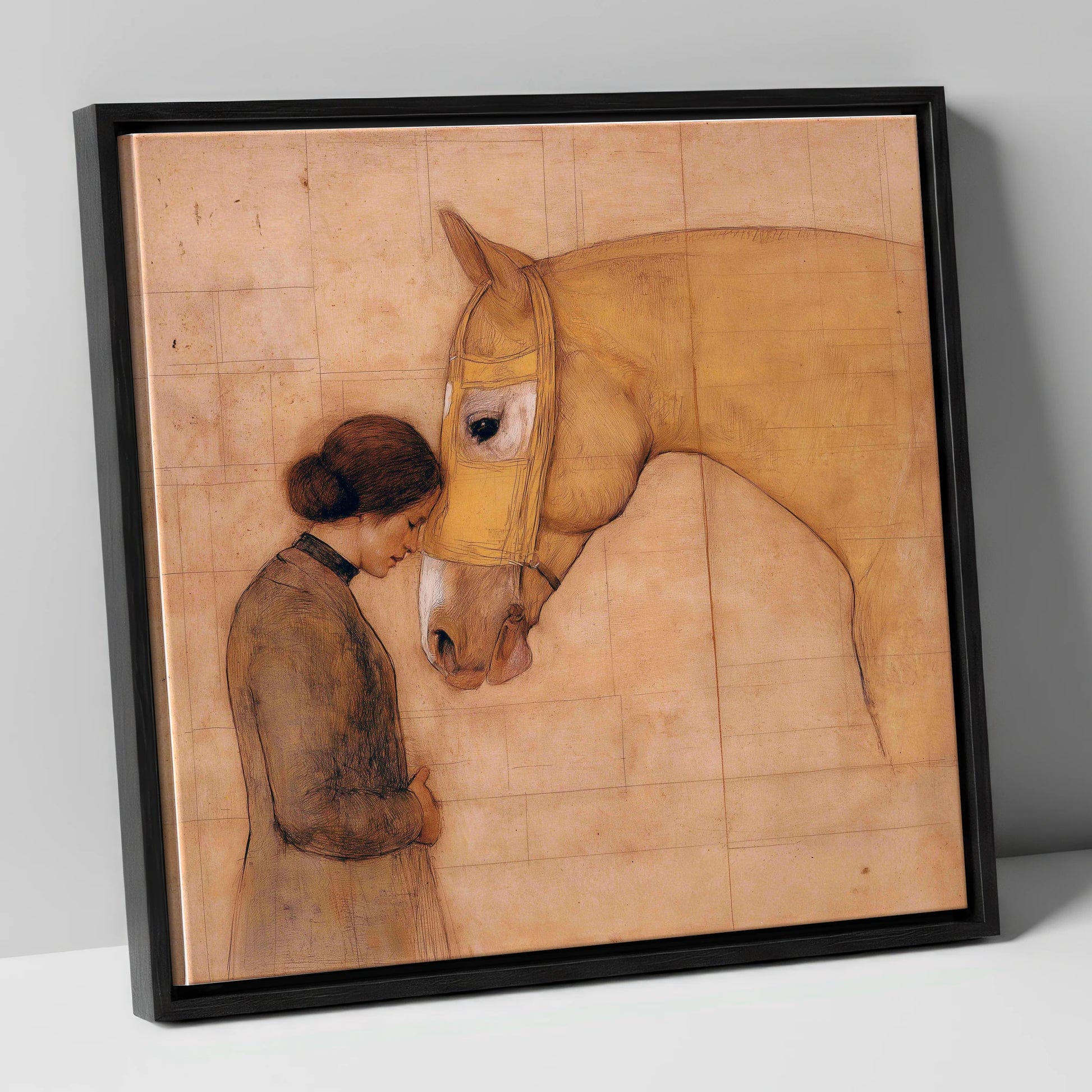 The Silent Language horse & rider canvas wall art in black frame
