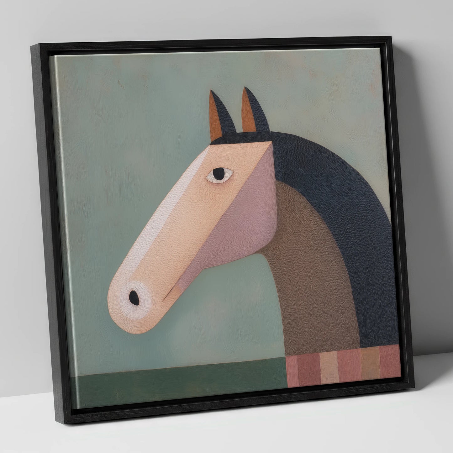 Modernist Equine Form horse portrait canvas wall art in black frame