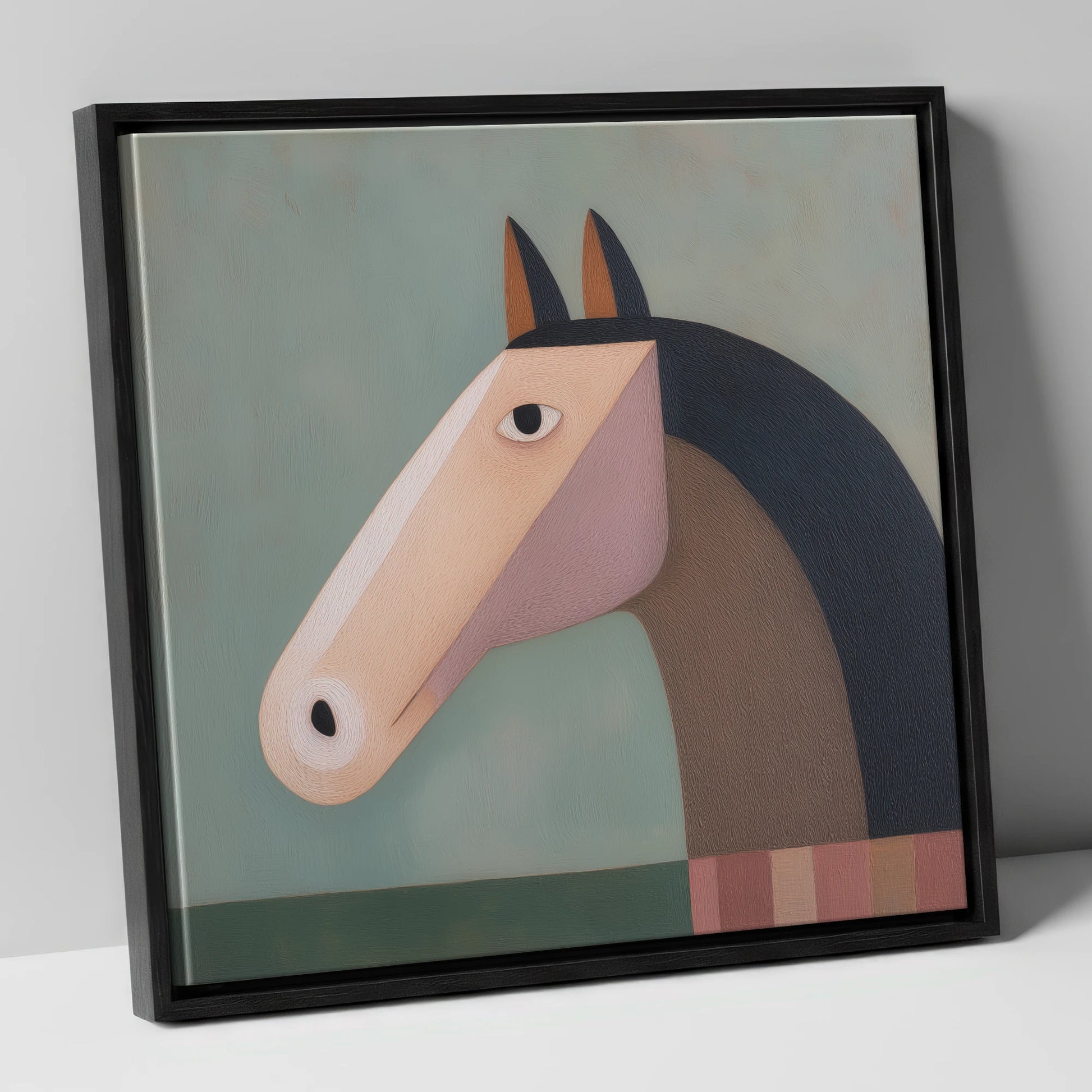 Modernist Equine Form horse portrait canvas wall art in black frame