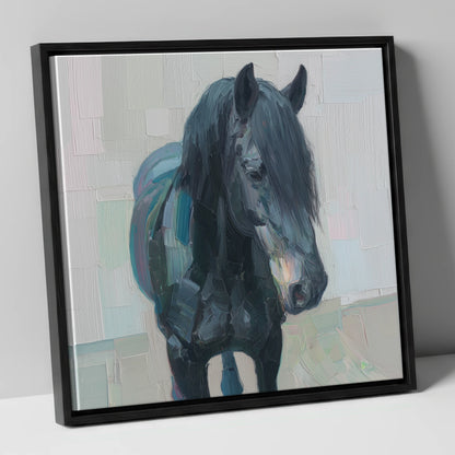 Textured Midnight Profile horse breed canvas wall art in black frame