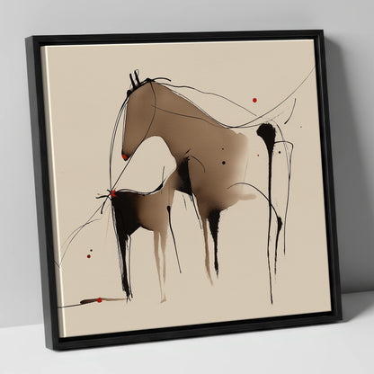 Minimalist Mare and Foal mare & foal canvas wall art in black frame