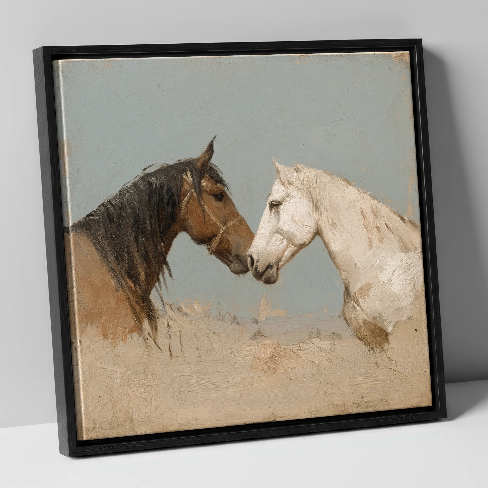 Kindred Spirits horse portrait canvas wall art in black frame