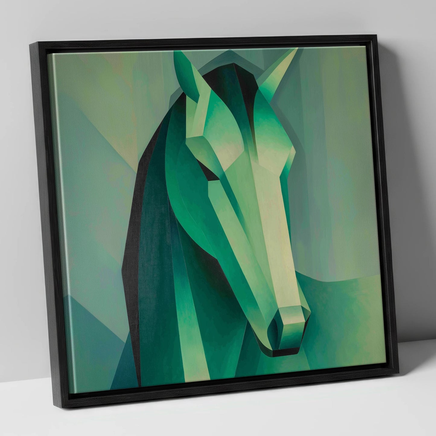 The Emerald Facets horse portrait canvas wall art in black frame