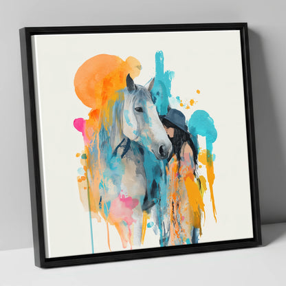 Vibrant Connection horse & rider canvas wall art in black frame