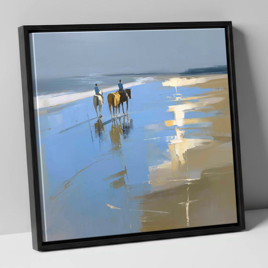 Shoreline Reflections horse landscape canvas wall art in black frame