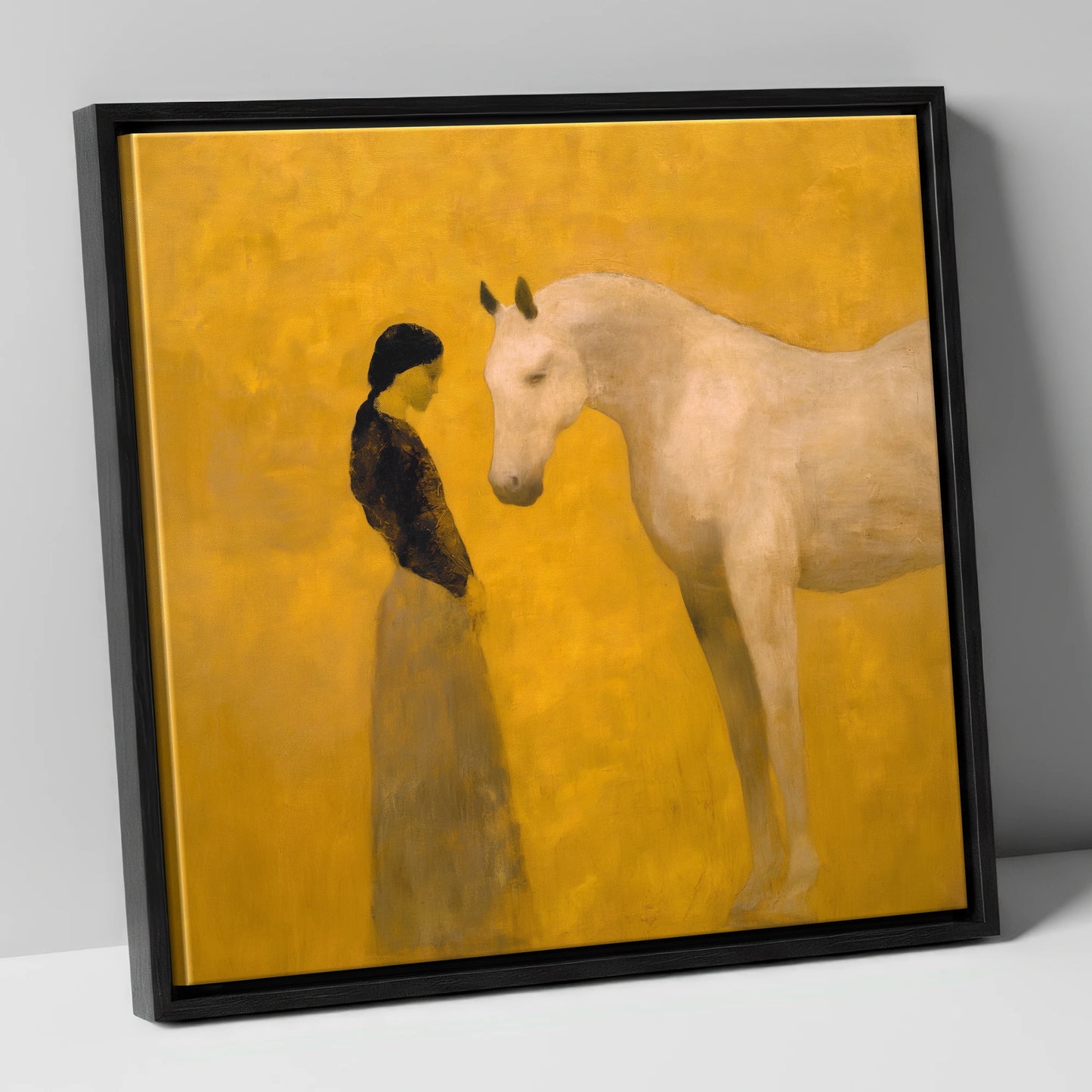 A Quiet Kinship horse & rider canvas wall art in black frame