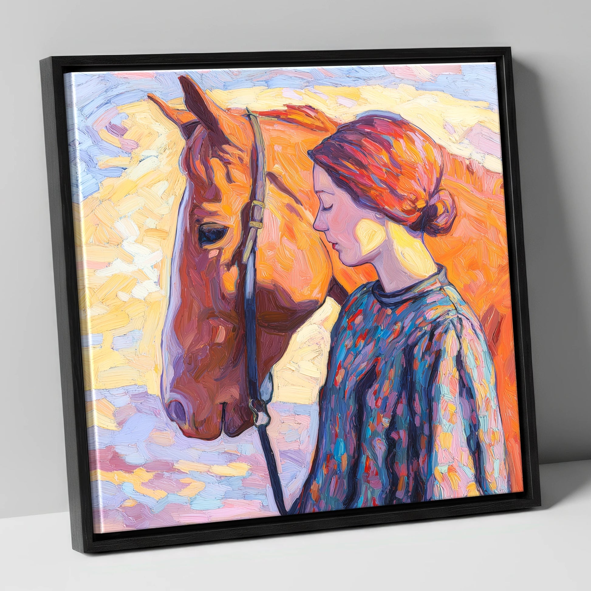 Radiant Connection horse & rider canvas wall art in black frame