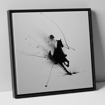 Phantom Polo Strike polo horse canvas wall art in black frame