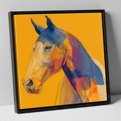 Contemporary Cobalt Equine horse portrait canvas wall art in black frame