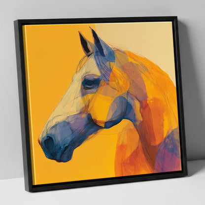Vibrant Cobalt Contour horse portrait canvas wall art in black frame