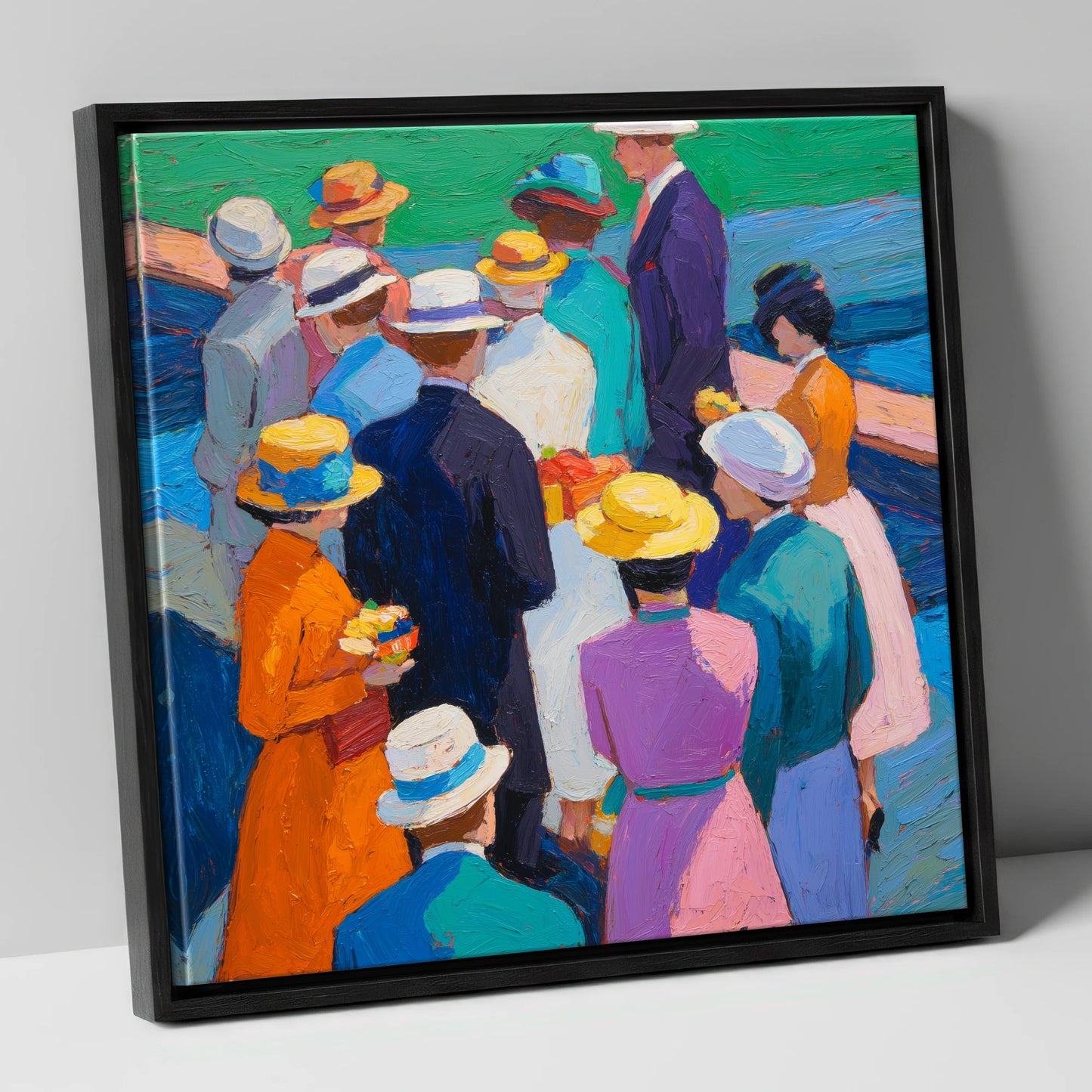 Colours of the Enclosure racing horse canvas wall art in black frame