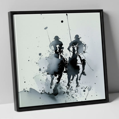 Thundering Polo Pursuit polo horse canvas wall art in black frame