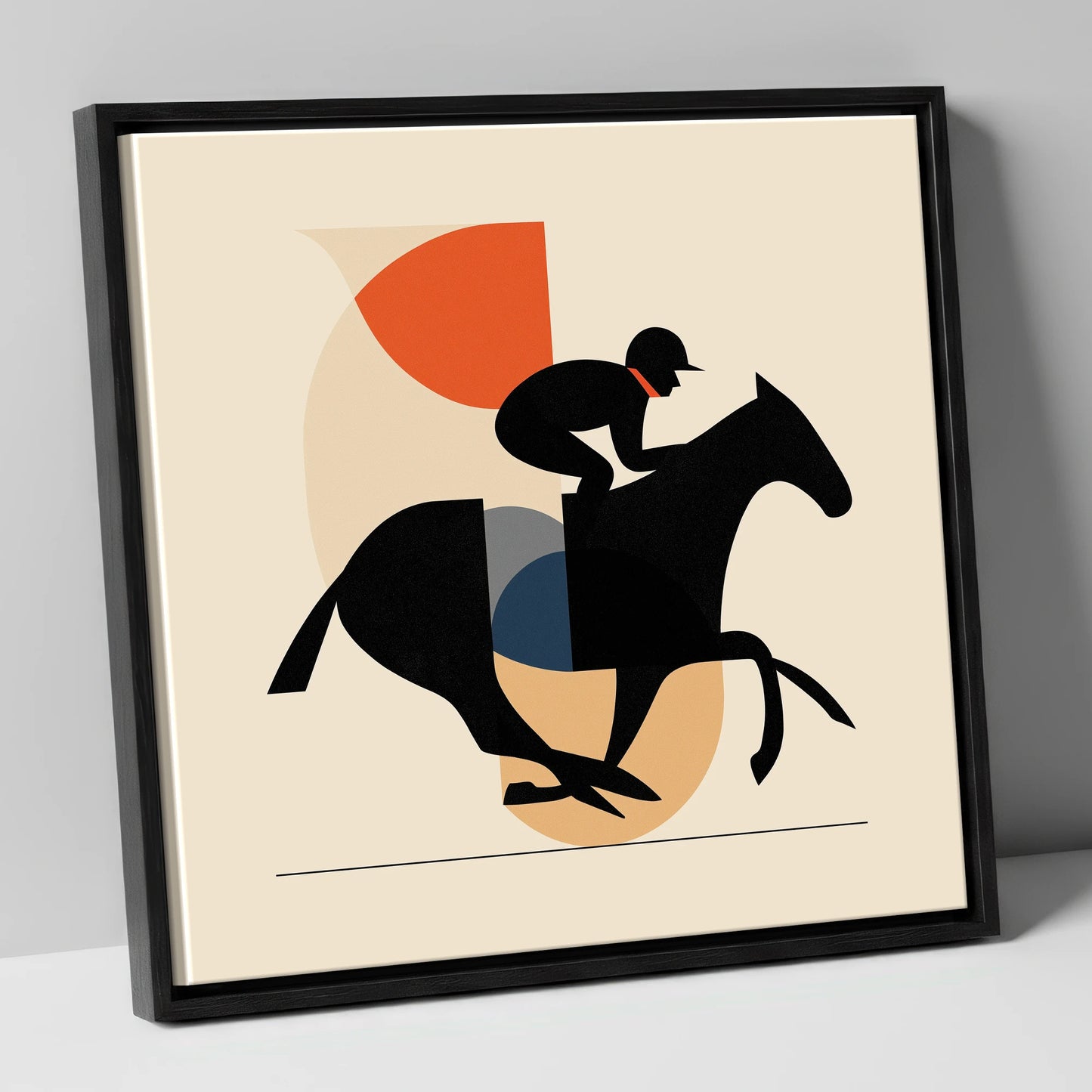 Retro Racing Silhouette racing horse canvas wall art in black frame