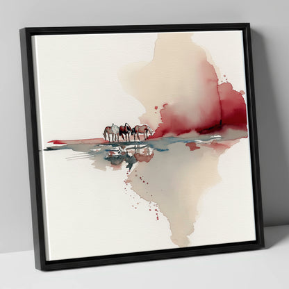 Crimson Reflections horse landscape canvas wall art in black frame