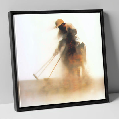 Suspended in Dust polo horse canvas wall art in black frame