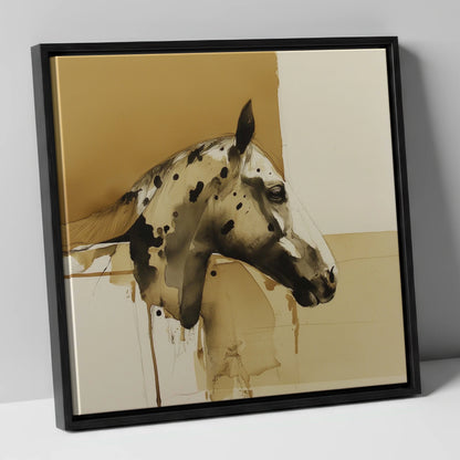 Spotted Sepia Study horse breed canvas wall art in black frame