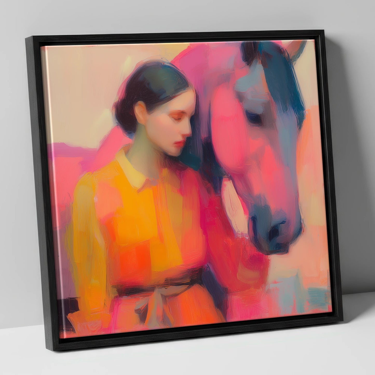 The Colour of Trust horse & rider canvas wall art in black frame