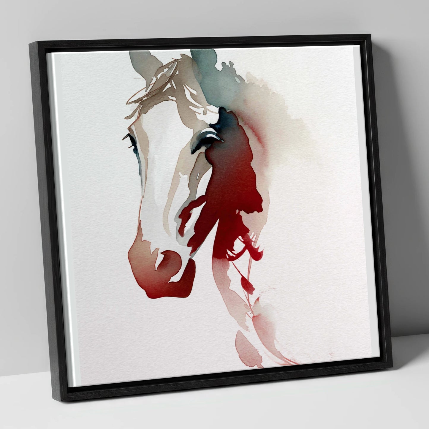 Ethereal Crimson Profile horse portrait canvas wall art in black frame