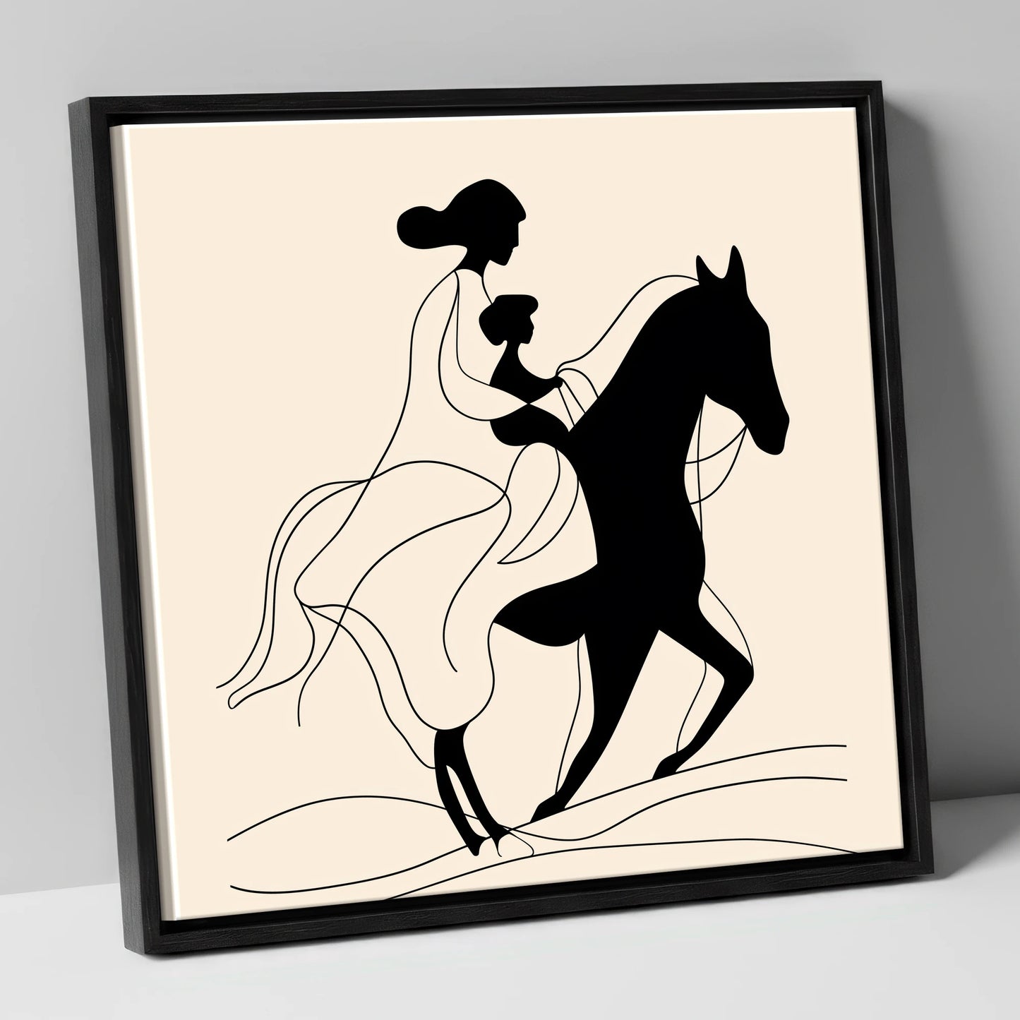 A Shared Journey horse & rider canvas wall art in black frame