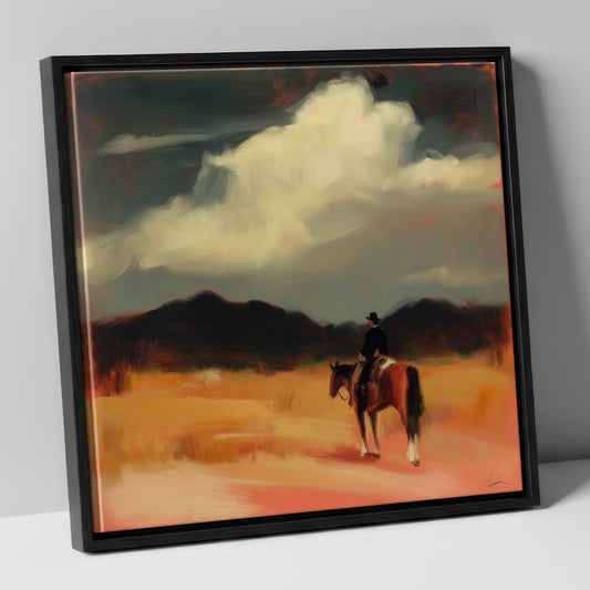 Distant Horizons western horse canvas wall art in black frame