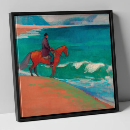 Chestnut By The Emerald Shore horse landscape canvas wall art in black frame