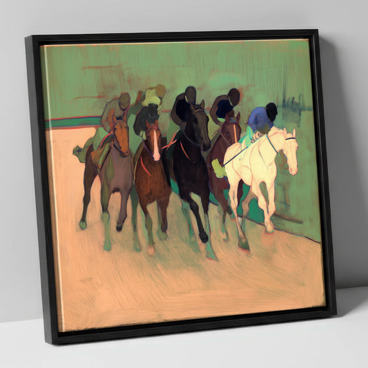The Front Runners racing horse canvas wall art in black frame