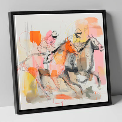 Vibrant Final Furlong racing horse canvas wall art in black frame