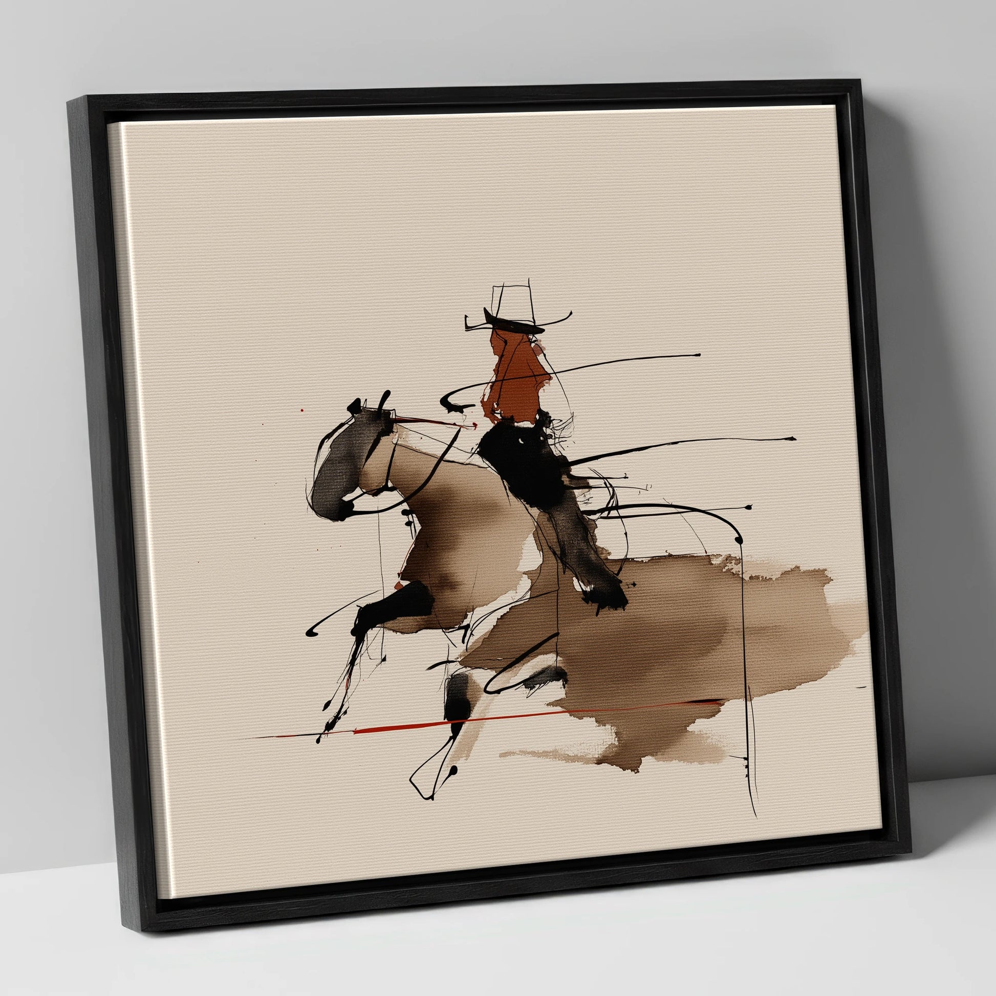 Fluid Western Motion western horse canvas wall art in black frame