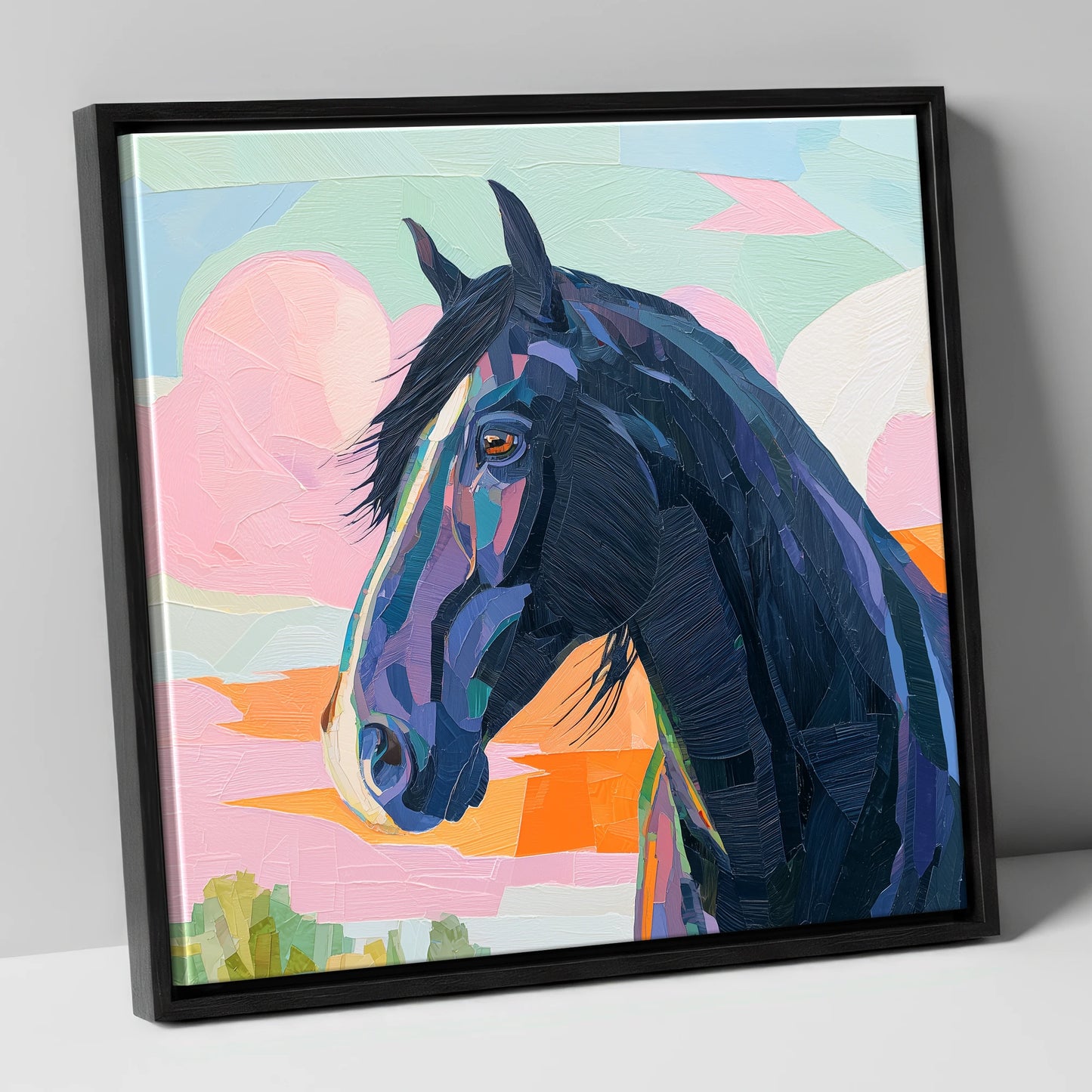Vivid Midnight Profile horse breed canvas wall art in black frame