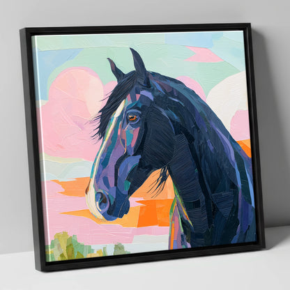 Vivid Midnight Profile horse breed canvas wall art in black frame