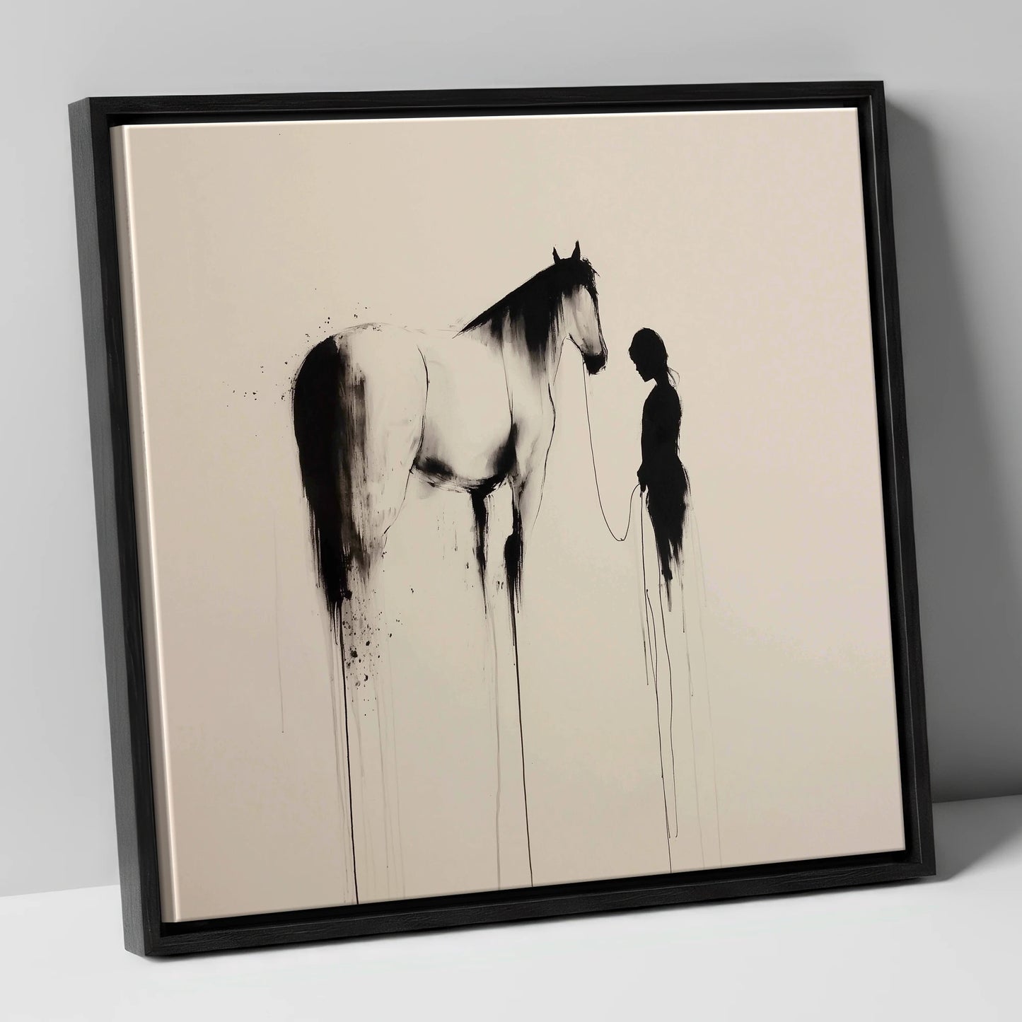 The Unspoken Bond horse & rider canvas wall art in black frame